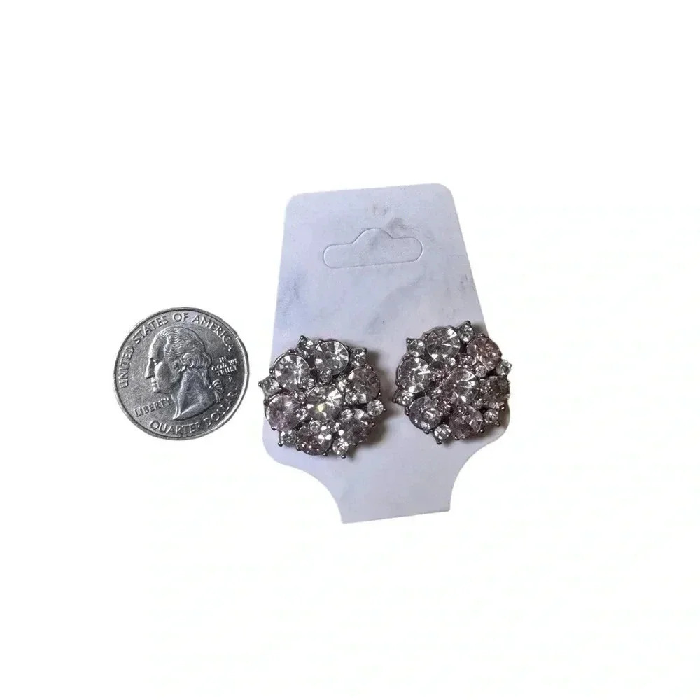 Clear Layered Rhinestone High End Gold Tone Pink Jewels Studs - Picture 4 of 4